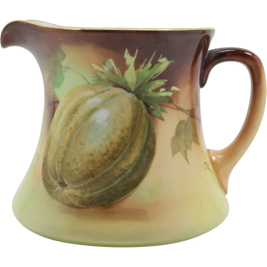 Limoges France W G & Co Fine Antique Porcelain Pitcher Hand Painted Pumpkin, Artist Signed (1 of 19)