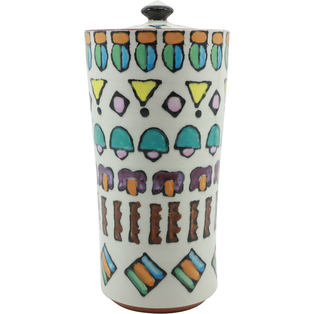Tom Phinney, Redware Pottery Decorated Covered Jar, Mid-Century Modern  10.75 in. height (1 of 20)