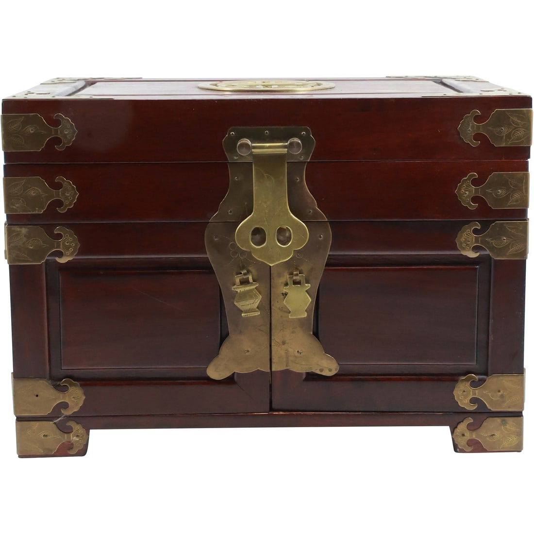 Fine Chinese Brass Bound Hardwood Jewelry Chest 10 in. x 14 in. x 9 in. (1 of 18)