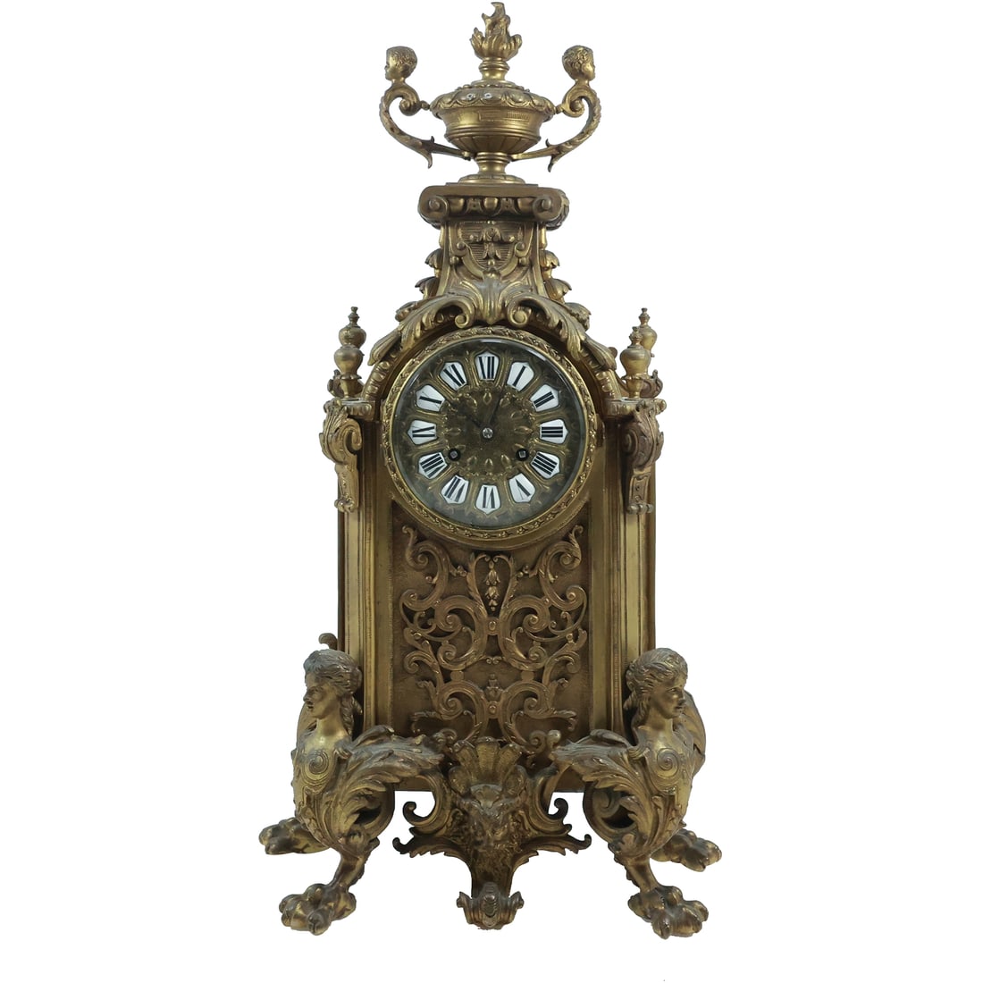 Fabulous Renaissance Revival Bronze Mantle Clock with Winged Cherubs, Putti, 23 in. height (1 of 20)