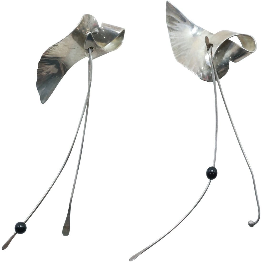 Sterling Silver "Pearce" Fred & Kate Pearce Mid-Century Modern Threader Earrings 3.25 in. x 1.25 in.: Sterling Silver "Pearce" Fred & Kate Pearce Mid-Century Modern Threader Earrings 3.25 in. x 1.25 in.