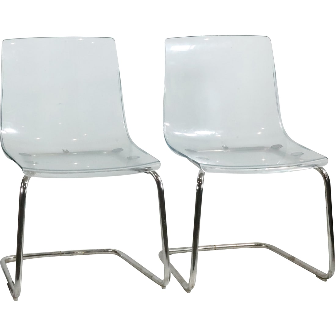 [2] Mid-Century Modern Clear Lucite Chairs with Tubular Chrome Metal Base Frames (1 of 20)