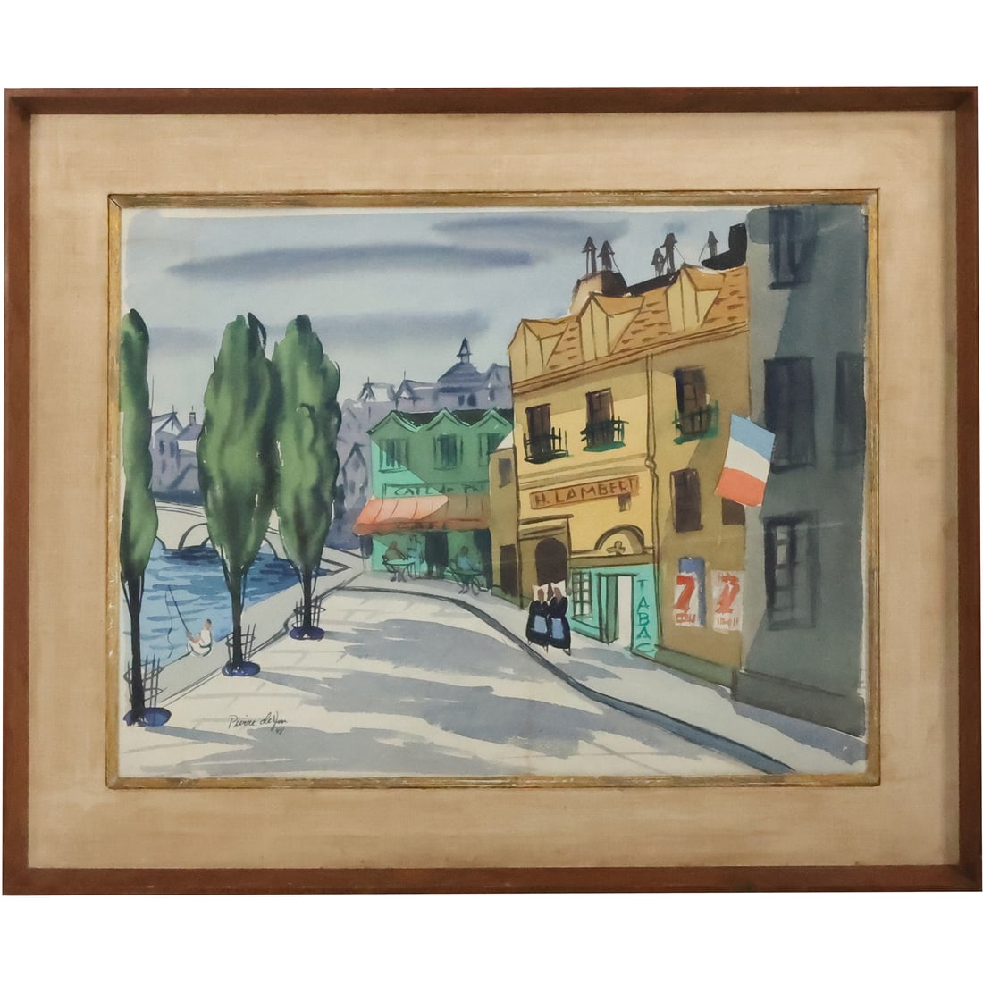 Pierre De Jon 1948, Watercolor Painting French Street Scene, Signed and Framed (1 of 19)