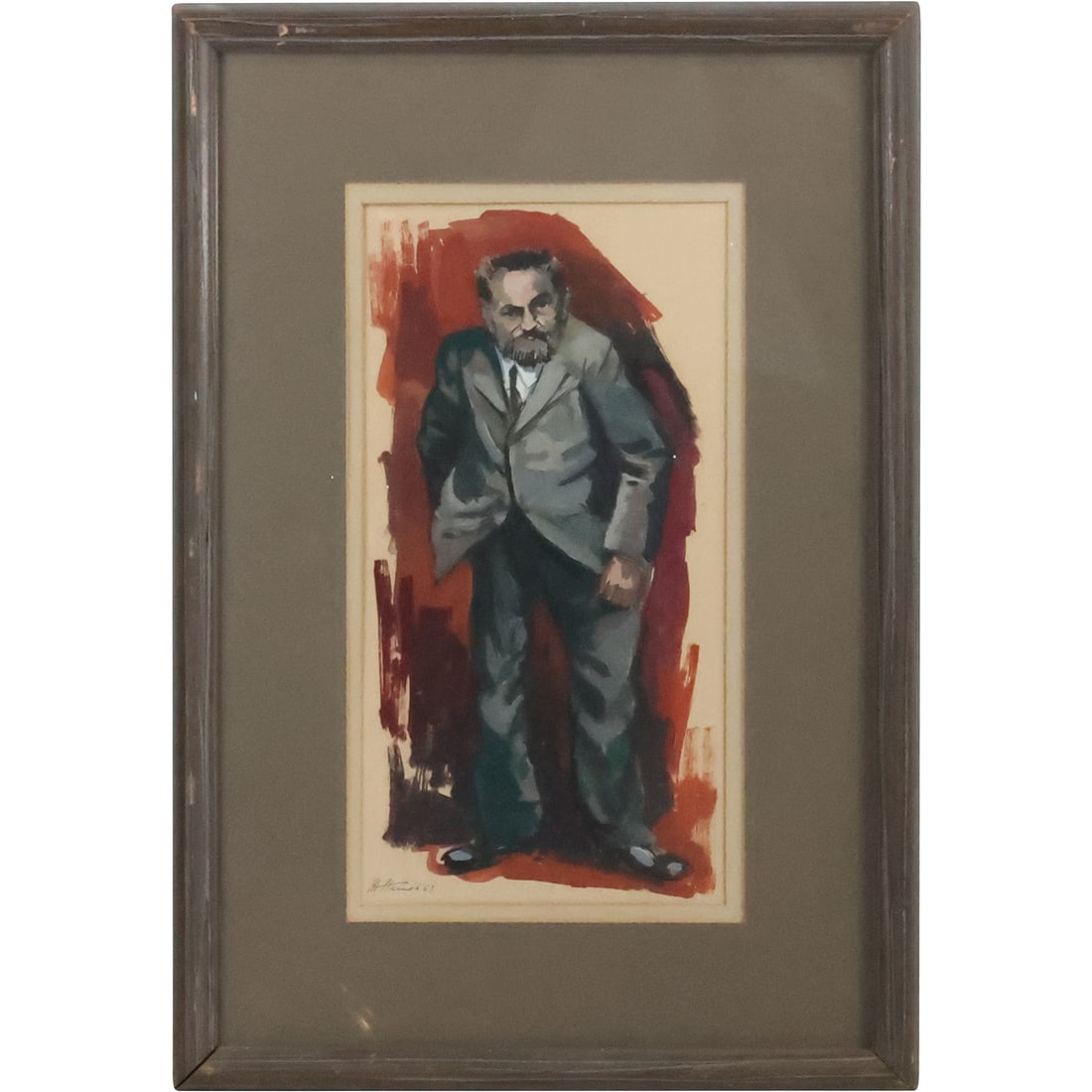 J H Harush 1957, Original Illustration Art Gouache Painting Standing Gentleman (1 of 11)