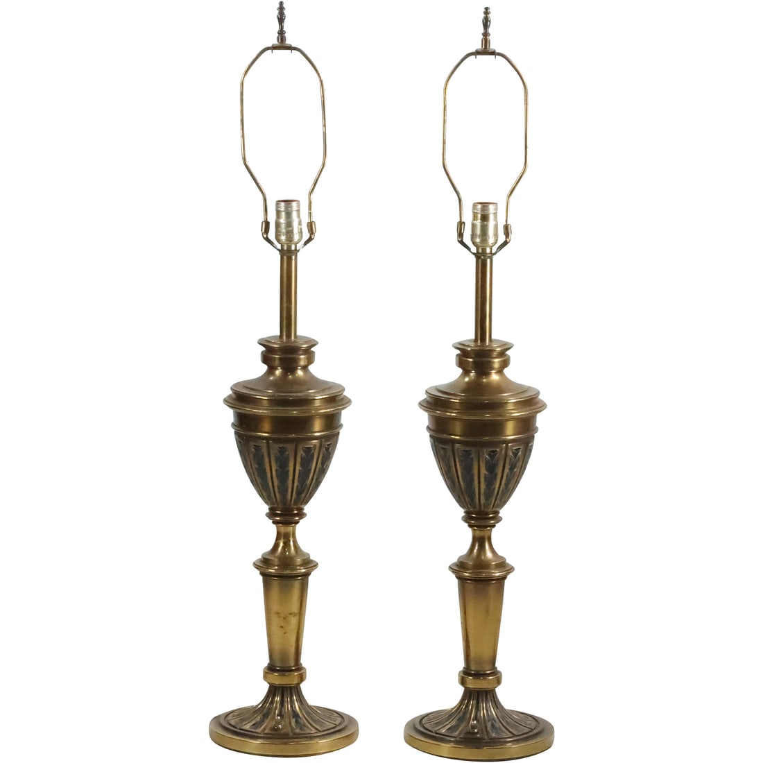 [2] Stiffel Quality Brass Urn on Post Table Lamps in Original Patina 37 in. overall height (1 of 20)