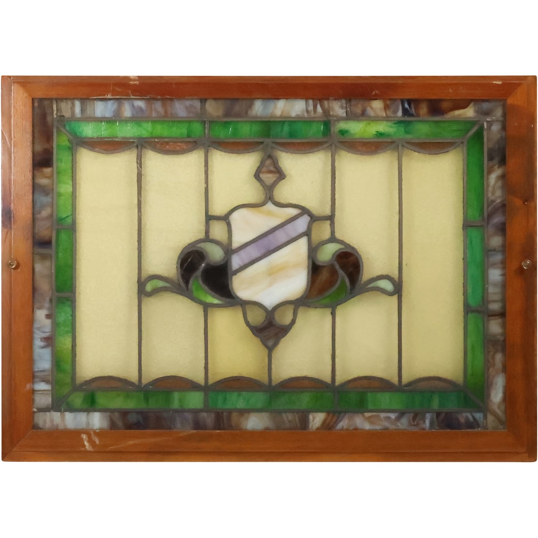 Antique Stain Glass and Leaded Window with Coat of Arms, Wood Frame 23.5 in. x 33 in. (1 of 20)