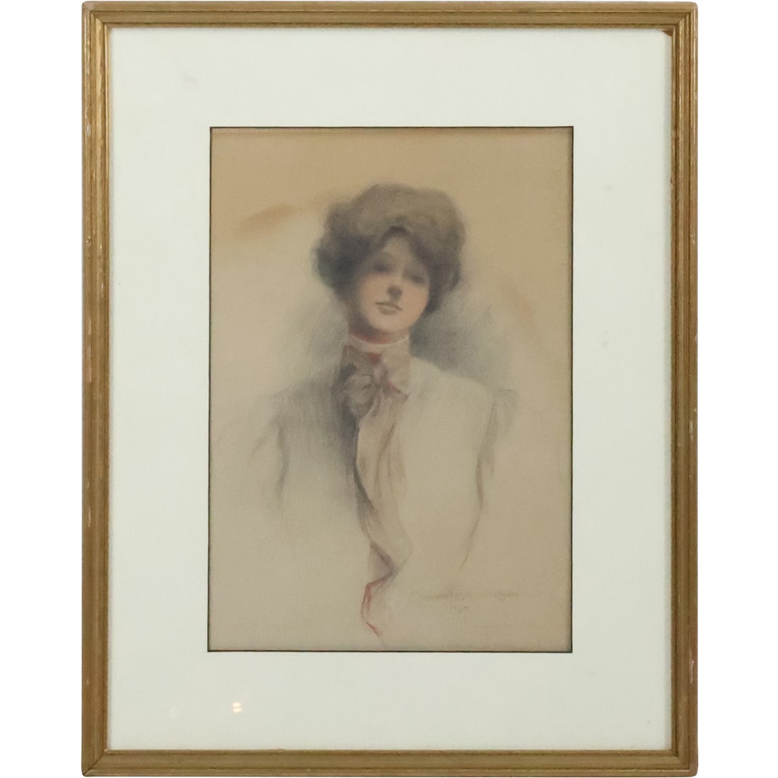 Marion Fisk Wilson 1907, Pencil Drawing, Portrait of a Woman, Framed (1 of 12)