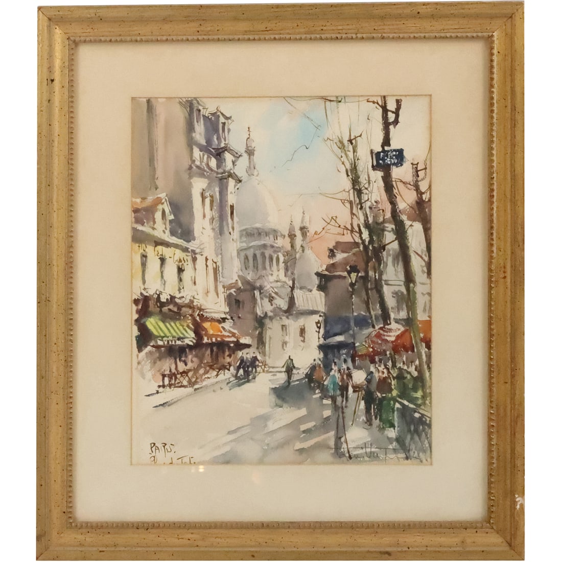 Vintage Color Lithograph Paris Street Scene, Framed, Artist Signed (1 of 12)