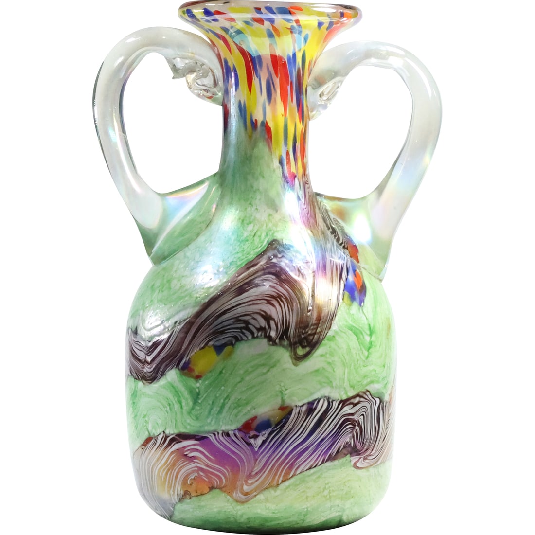 Unique Tall Murano Multi Colors Art Glass Vase with Handles 14.75 inches height (1 of 17)