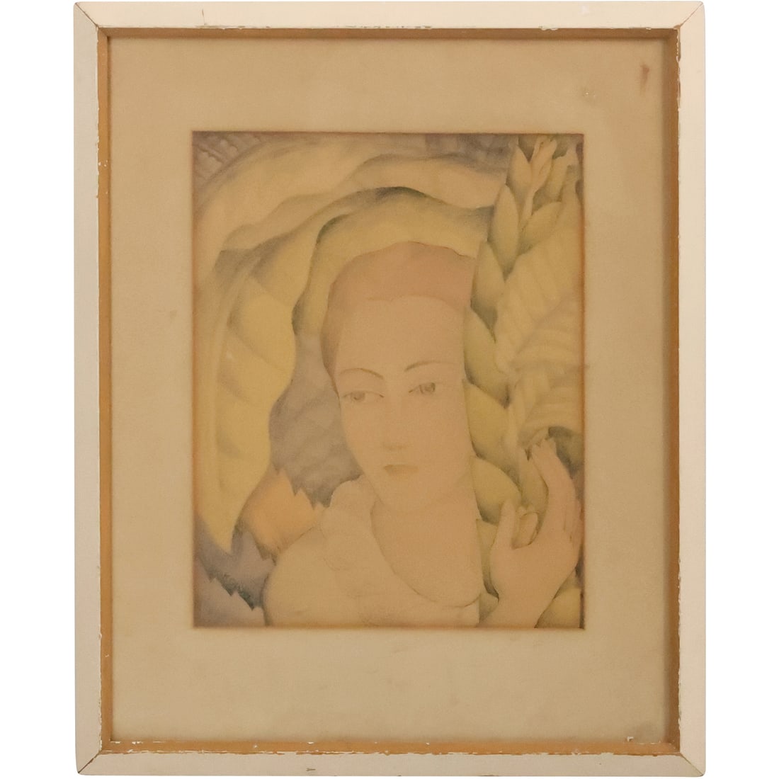 Circa 1930s Art Deco Print Portrait Young Woman, Framed, Signed in Plate (1 of 13)