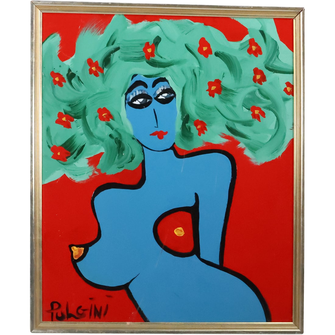 Thomas Pulgini, American, Oil on Board Painting Abstract Blue Woman with Green Hair (1 of 20)
