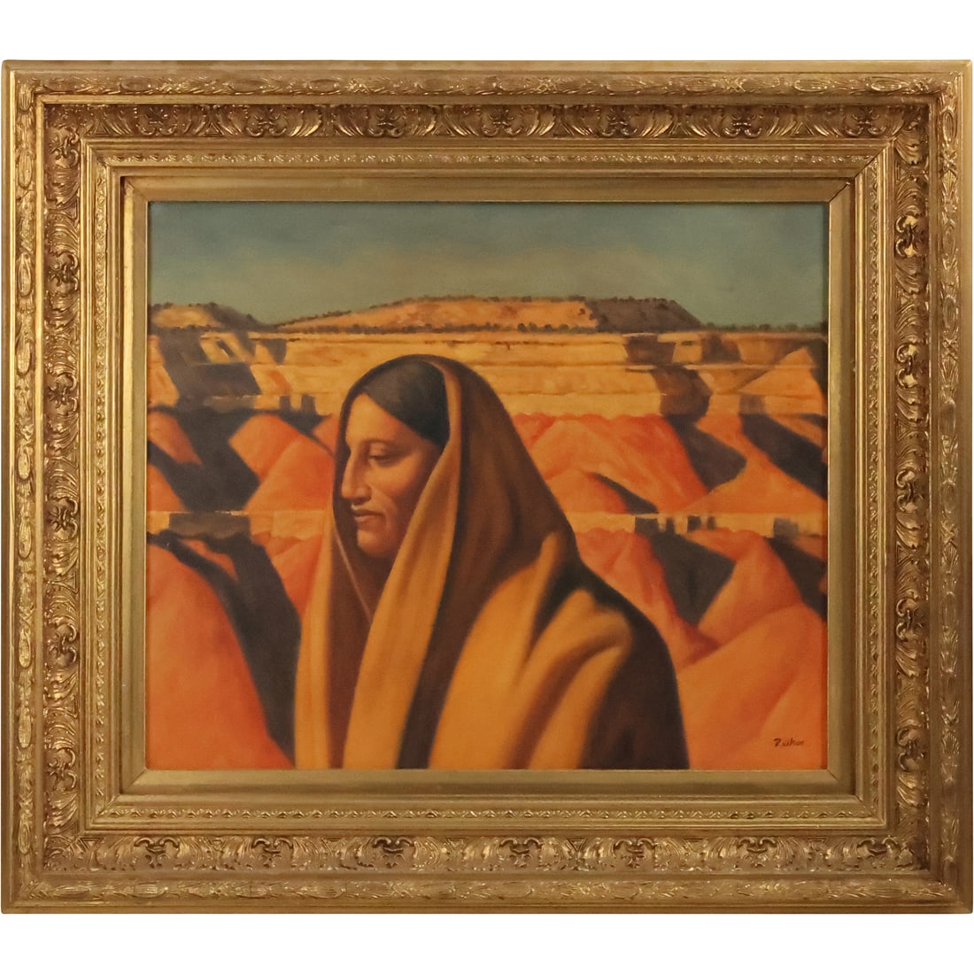 After Maynard Dixon by R Wilson, Oil on Canvas Painting Southwestern Earth Knower, Gold Frame (1 of 13)