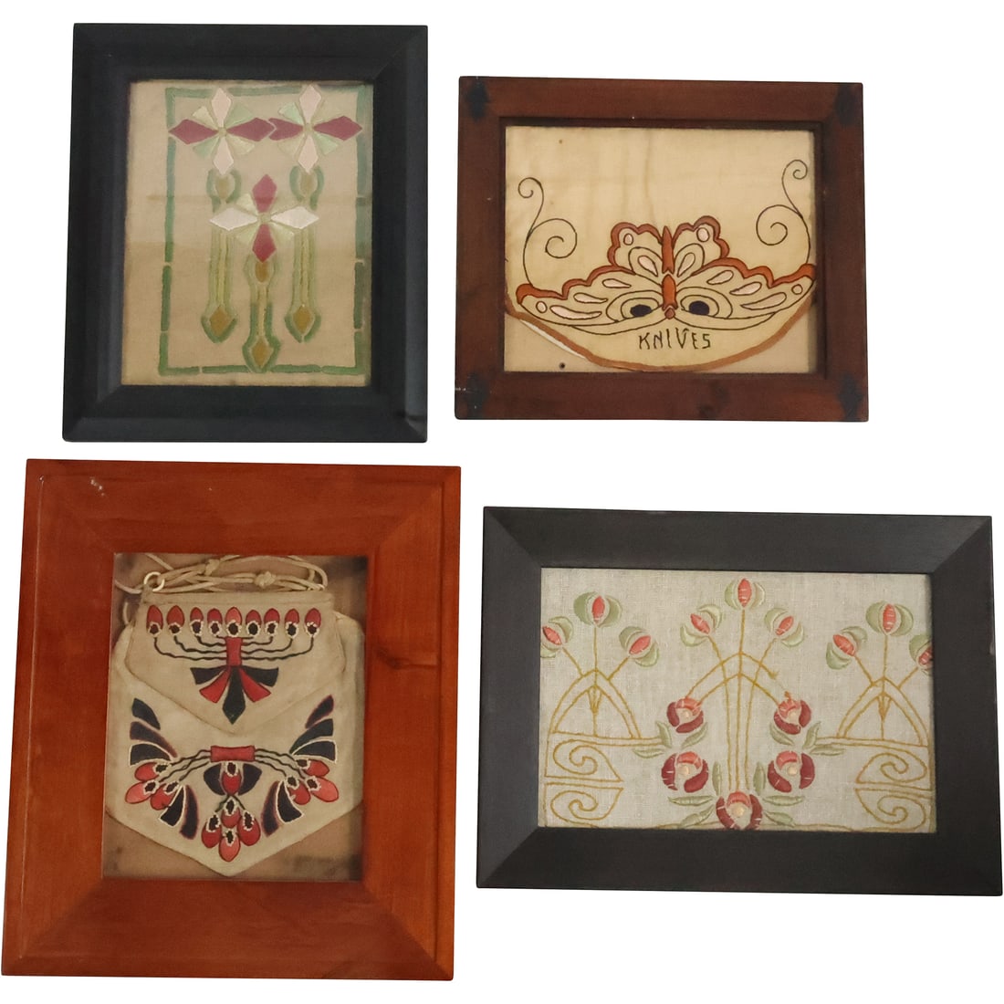 [4] Assorted 19th C. Art Nouveau Needlepoint Fragment Panels, All 4 are Framed (1 of 14)