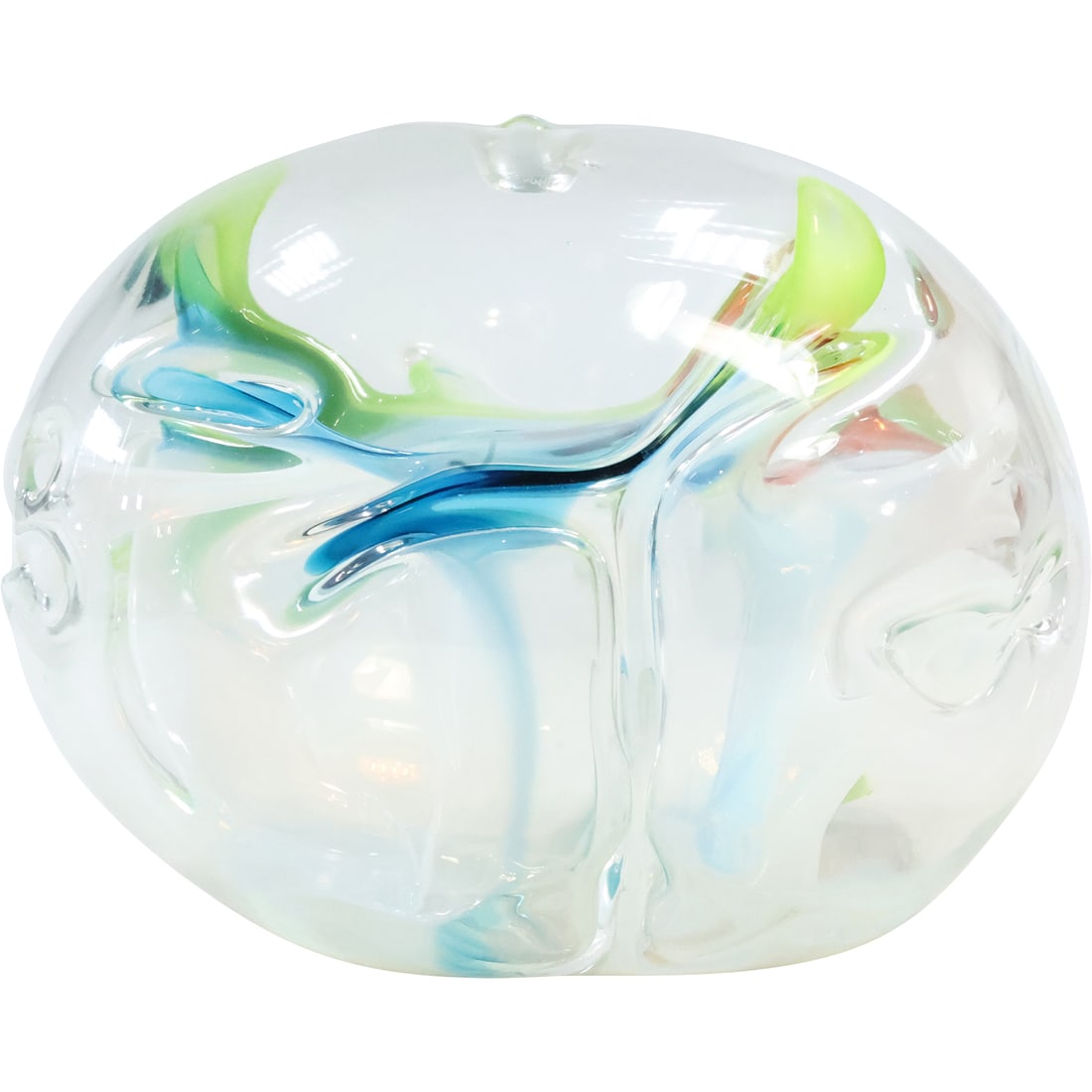 Signed PETER BRAMHALL Studio Art Glass Orb Sculpture. Clear Glass Bubble With Colored Veins: Signed PETER BRAMHALL Studio Art Glass Orb Sculpture. Clear Glass Bubble With Colored Veins. size: 6.25 in. x 7.25 in.