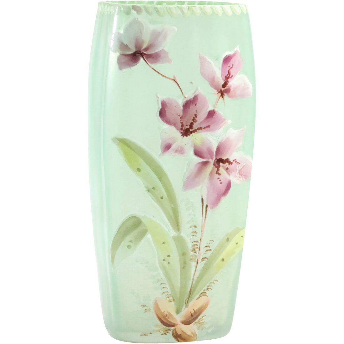 Antique Elegant Victorian Green Glass Vase with Hand Painted Flowers 7 inches height (1 of 11)