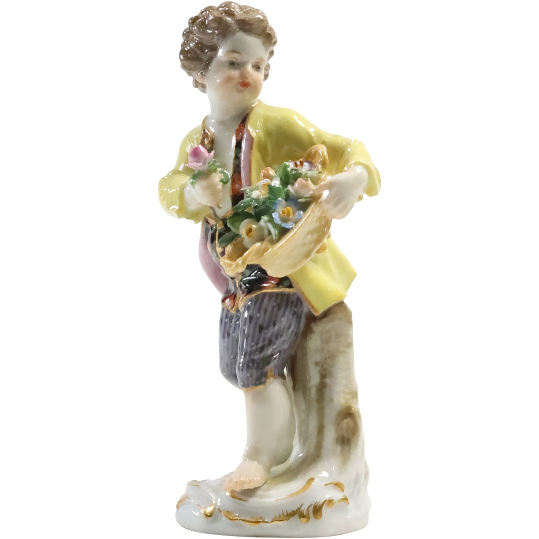 19th C. MEISSEN Fine Porcelain Young Boy Holding Basket of Flowers 5 in. height (1 of 10)