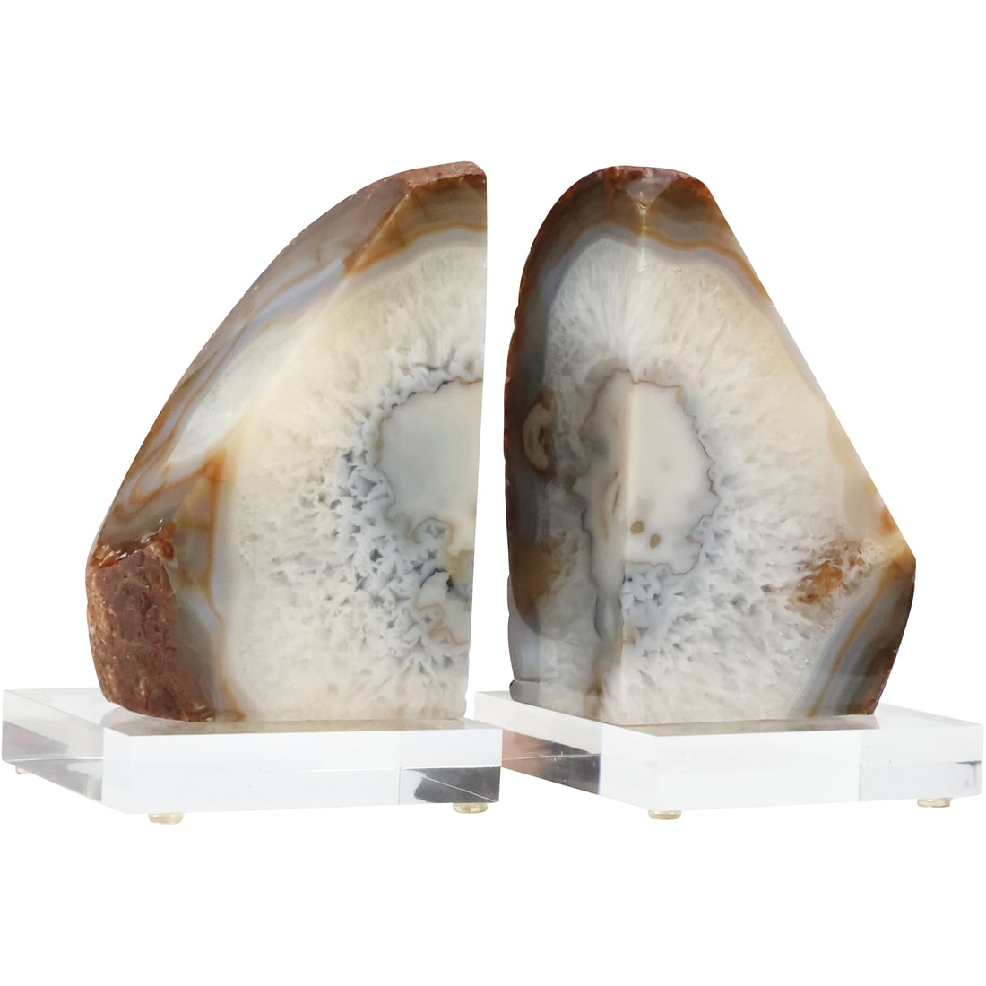 Pair Polished Geode Bookends Mounted on Clear Lucite Bases 8 in. height x 5 in. x 5 in. (1 of 15)