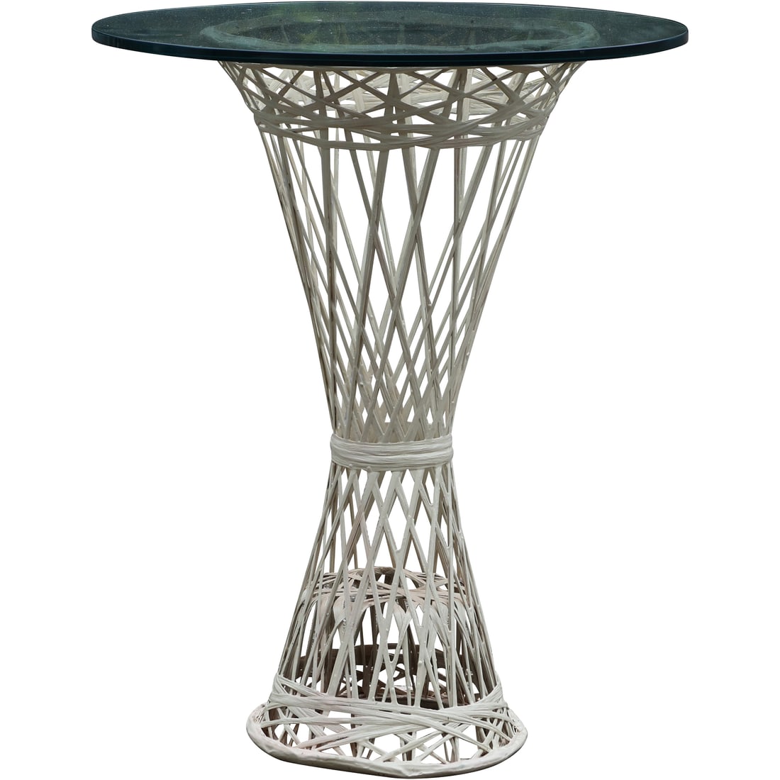 Russell Woodward Style Glass Top Side Table with White Fiberglass Base 30.25 inches height (1 of 19)