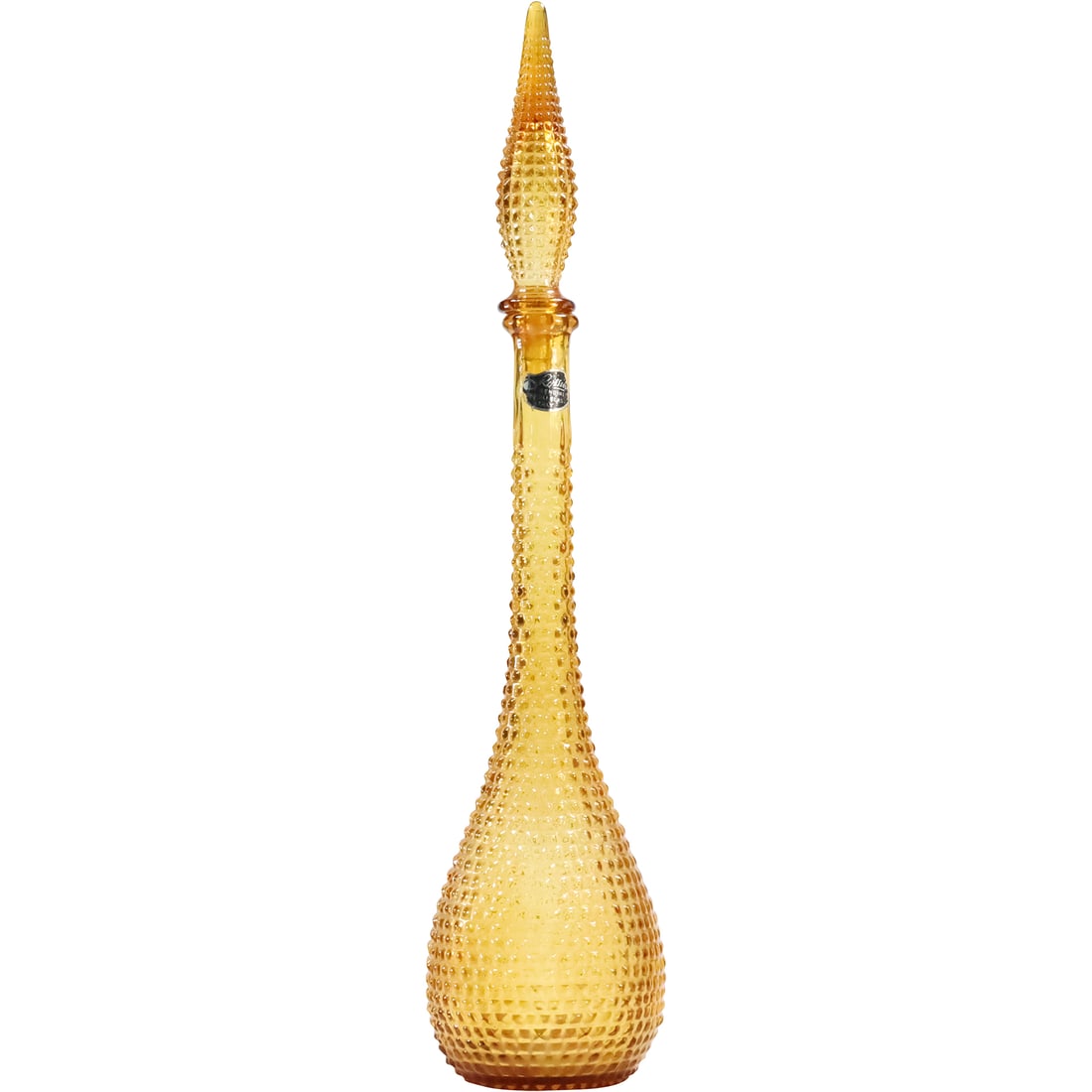 Tall Mid-Century Modern Empoli Rossini Amber Hobnail Glass Genie Bottle 21.75 inches height: Tall Mid-Century Modern Empoli Rossini Amber Hobnail Glass Genie Bottle 21.75 inches height. Original label. size: 21.75 in. x 4.75in.