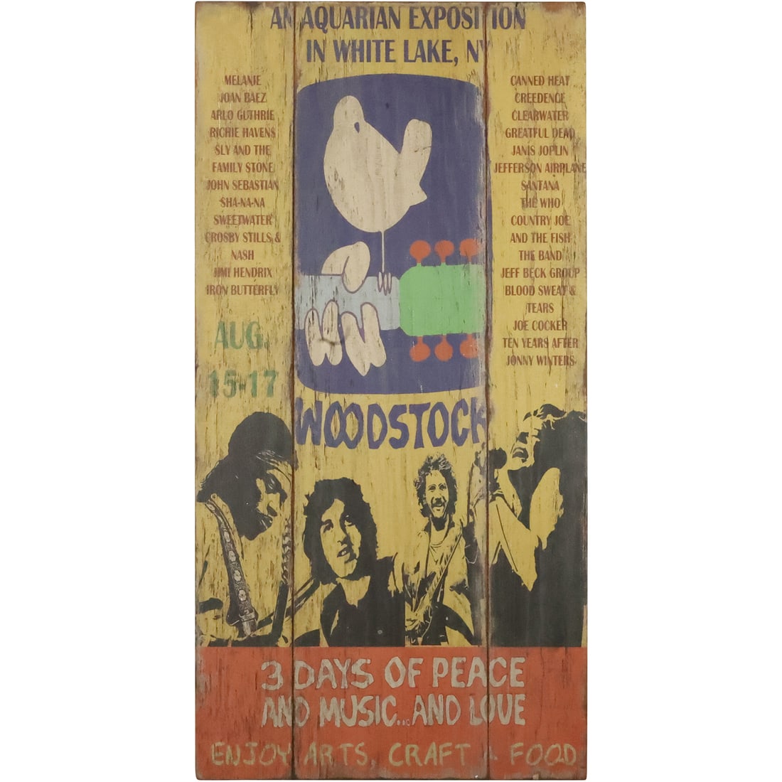 Large Wood Printed Sign WOODSTOCK An Aquarian Exposition in White Lake NY. 3 Days of Peace and Music (1 of 20)