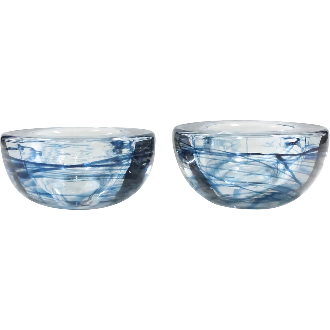[2] Scandinavian Art Glass Paperweight Candlesticks, Blue Swirl 4.25 in. diameter (1 of 20)
