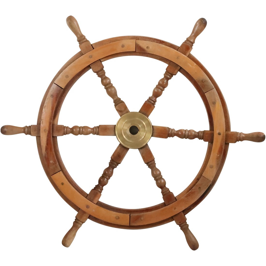Wooden Ships Wheel with Brass Center, Pinned Construction 26.5 inches diameter (1 of 20)