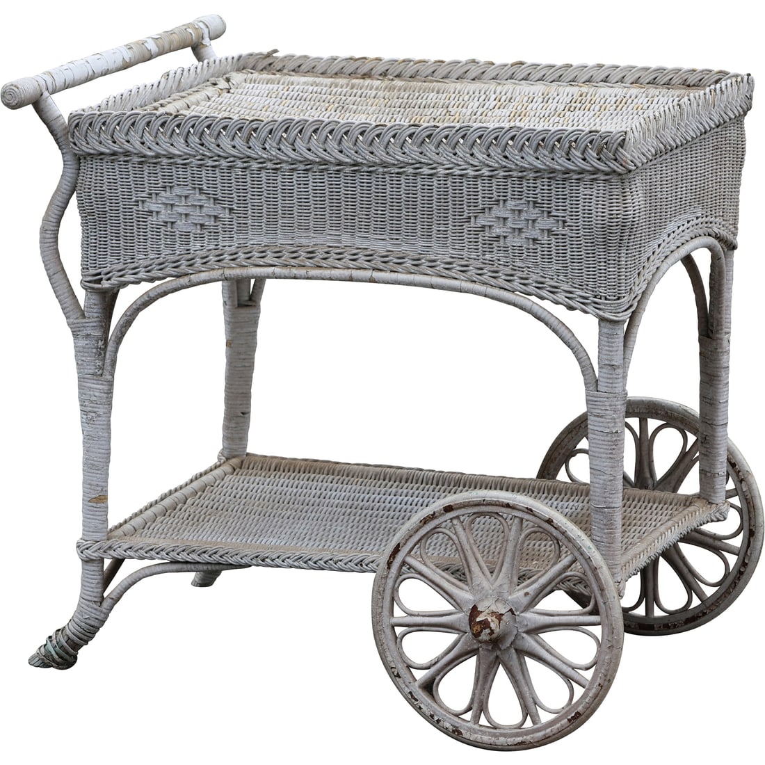 Antique Wicker Serving Cart / Bar Cart 29 in. height x 30.5 in. length x 23 in. wide (1 of 20)