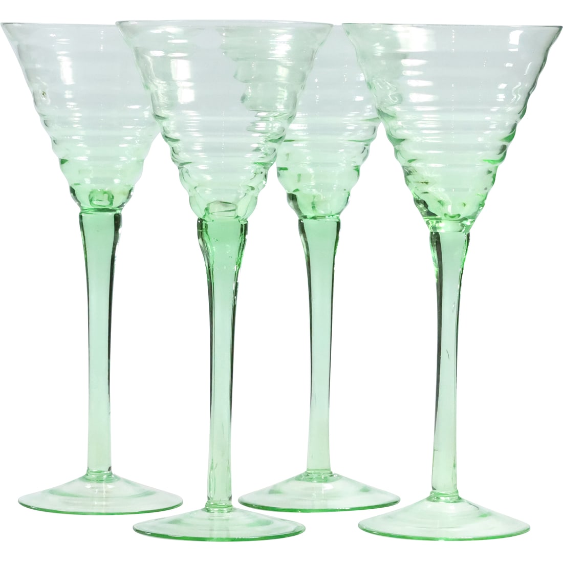 [4] Mid-Century Modern Green Glass Wine Stemware Glasses: [4] Mid-Century Modern Green Glass Wine Stemware Glasses. size: 9 in. x 4 in.