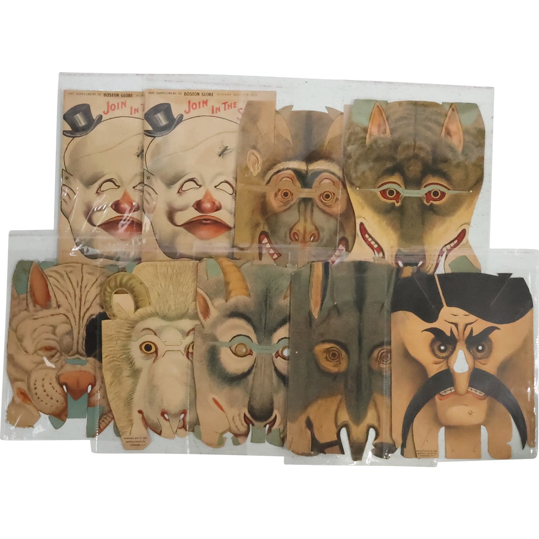 [9] Assorted Pat'd 1903 Cardboard Paper Circus Clown and Animals Face Masks 14 in. x 10 in. (1 of 20)