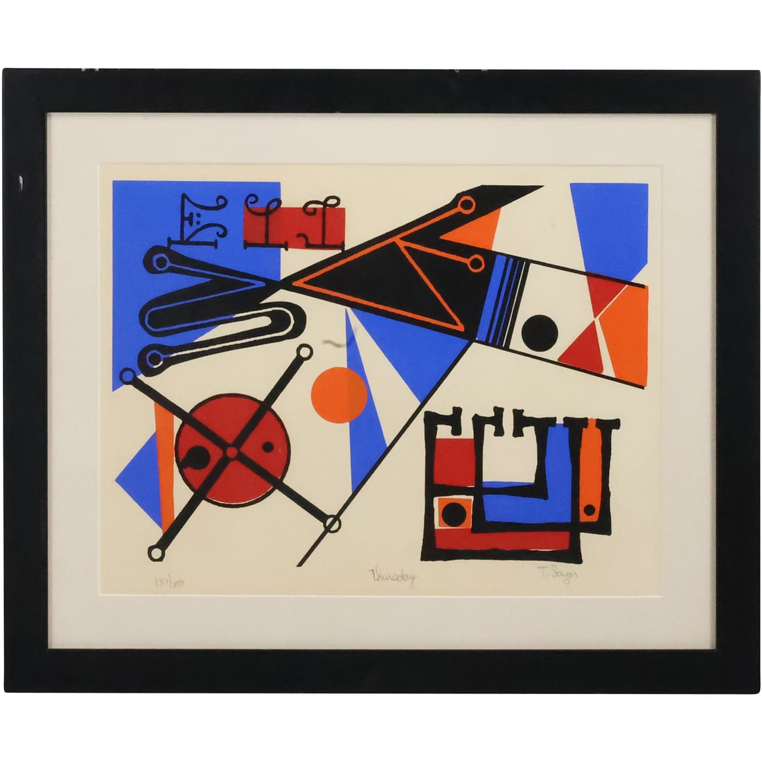 T Sayer, Vintage Color Lithograph Abstract Geometric titled "Thursday" #137/200, Framed (1 of 20)