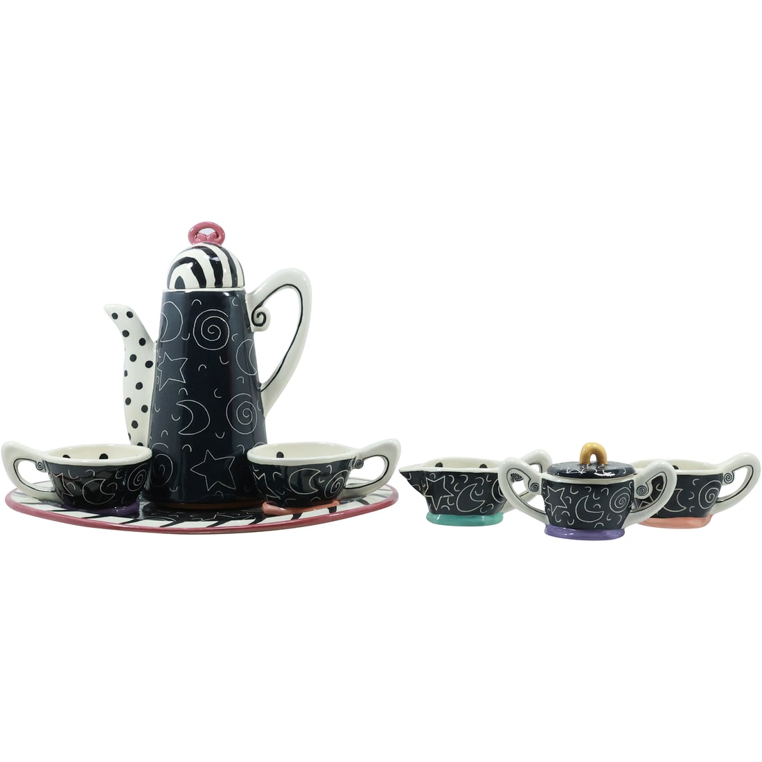 Robin Spear, 7 Piece Whimsical Stars and Moon Black Ceramic Tea Set for Two (1 of 20)