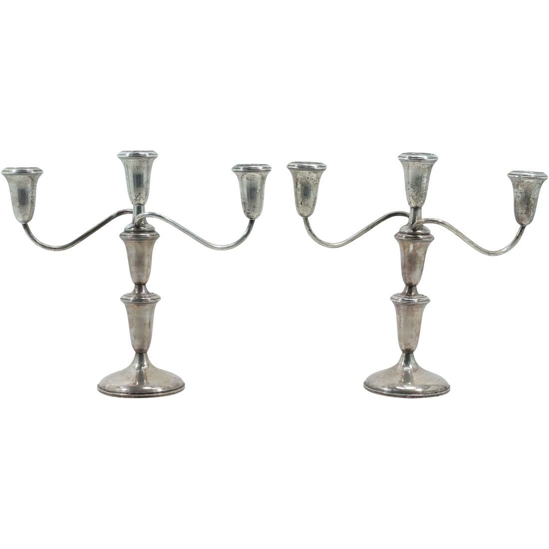 [2] Empire Sterling Silver Weighted Triple Candelabras 10.5 in. height x 11.25 in. length (1 of 17)