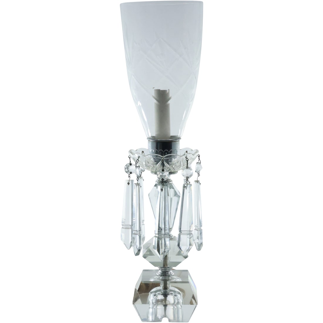 Single Crystal Glass Hurricane Lamp with Glass Prisms, Cut Glass Shade, 17.25 inches height (1 of 20)