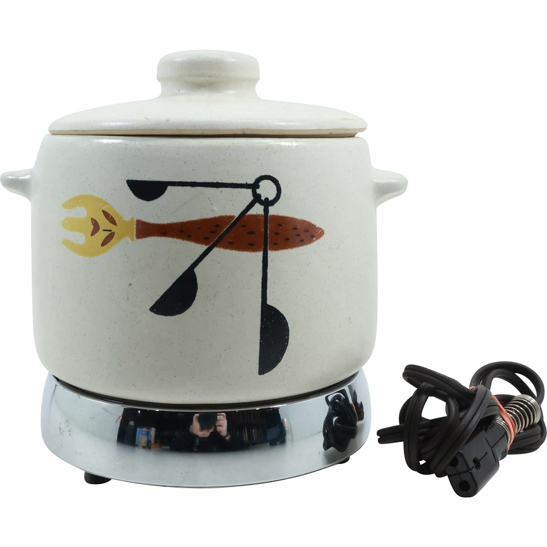 Westbend Mid-Century Modern Stoneware Warming Pot with Cord and Base (1 of 19)