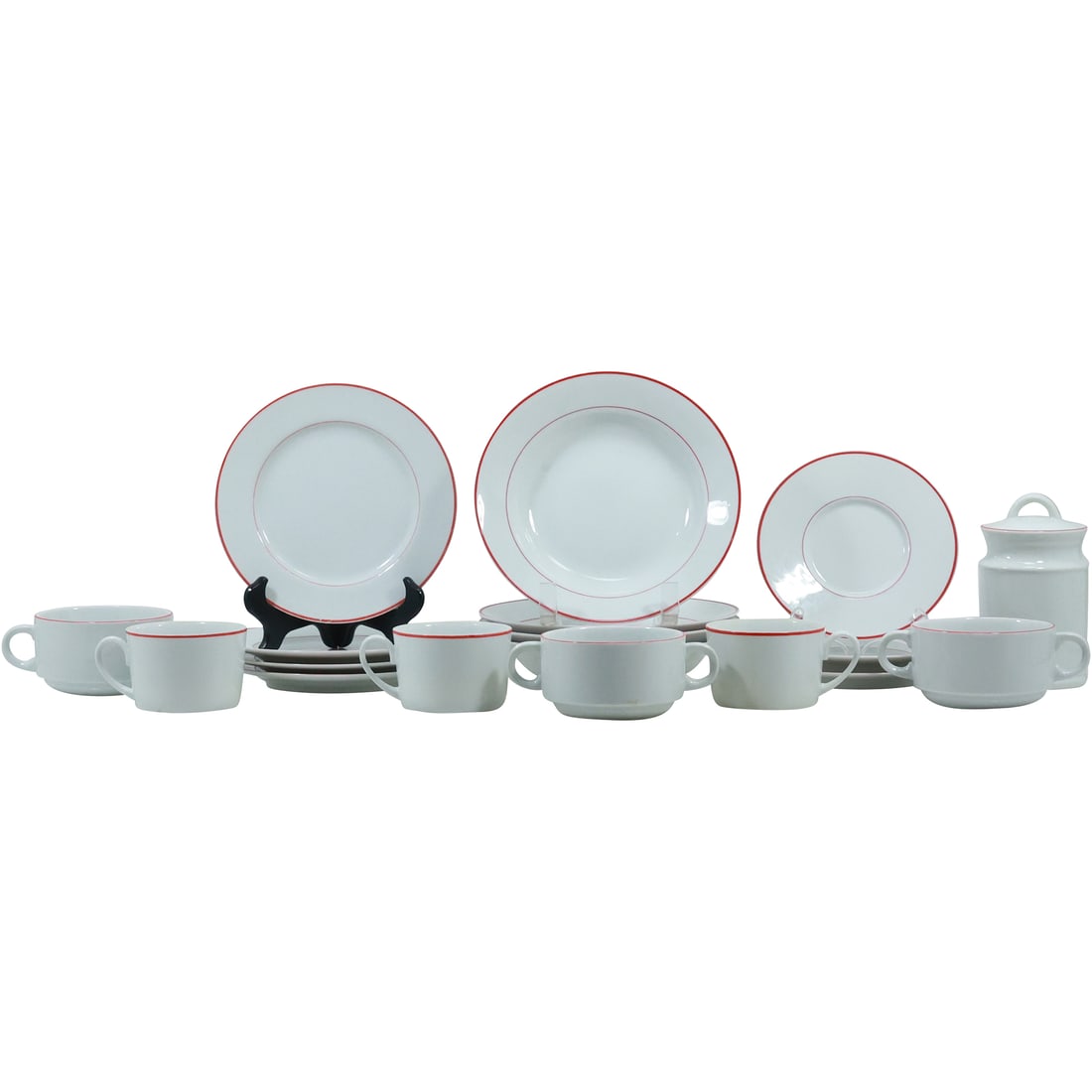 Inter-National Porcelain Dinnerware,  White with Red Rims (1 of 20)