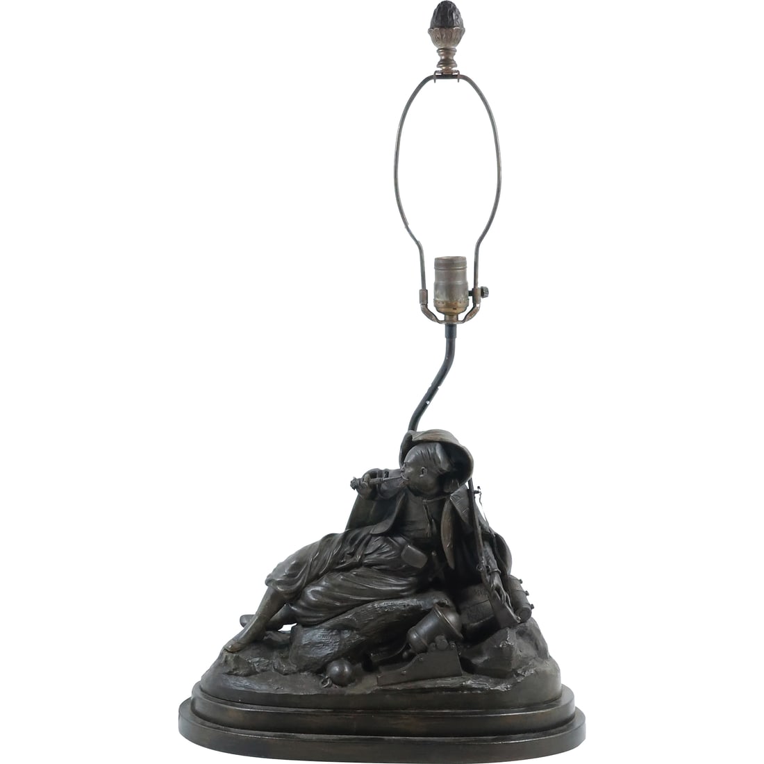 Unique Antique Cast Metal Spelter Military Arab Man Smoking a Pipe, beside Small Cannon, Lamp: Unique Antique Cast Metal Spelter Military Arab Man Smoking a Pipe, beside Small Cannon, Lamp. size: 28 in. overall height x 15.5 in. length