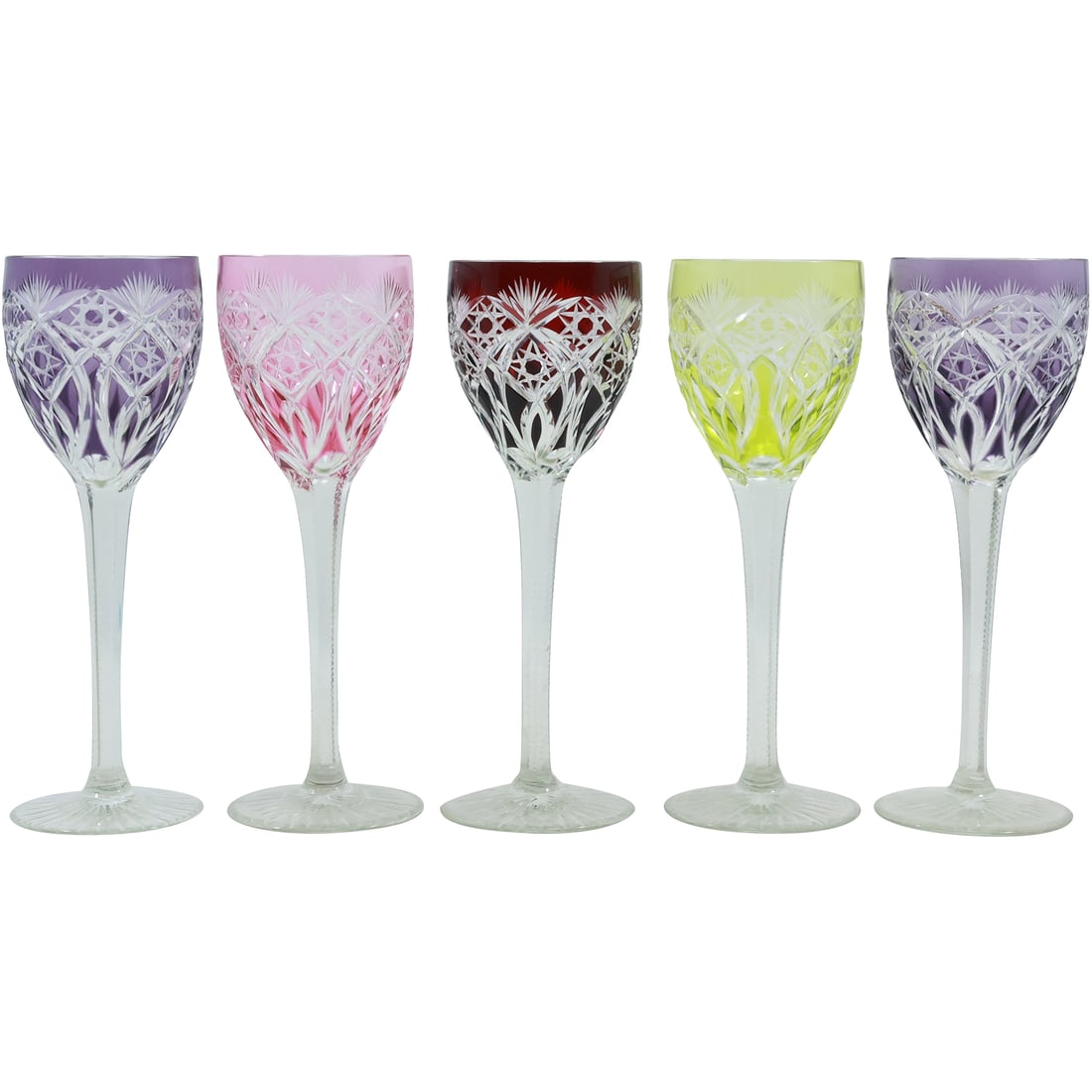 [5] Bohemian Multi Color Cut Glass to Clear Cocktail Stemware Glasses (1 of 17)