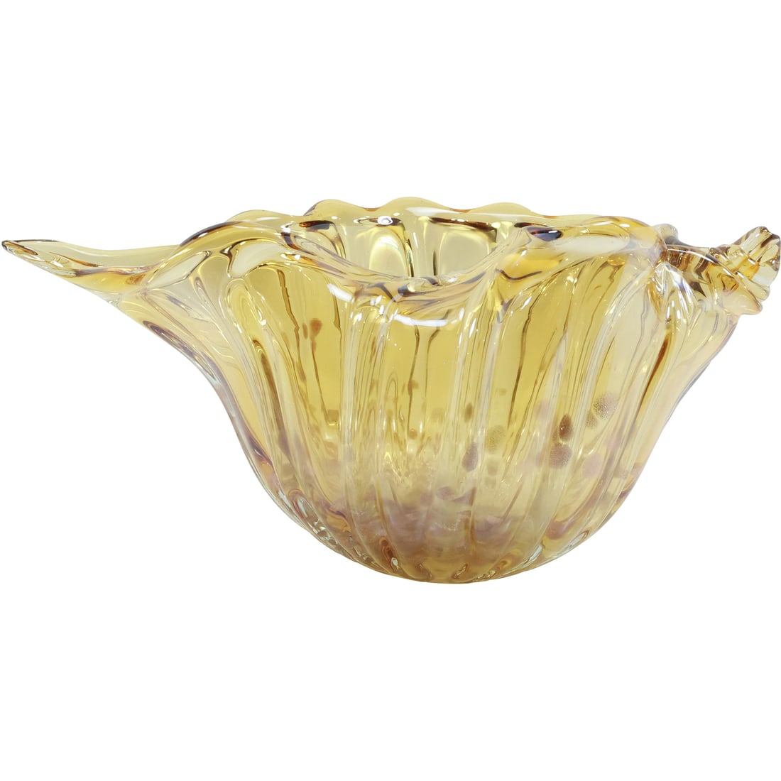 Large Murano Art Glass Amber Conch Shell Bowl 7 in. height x 15 inches length (1 of 16)