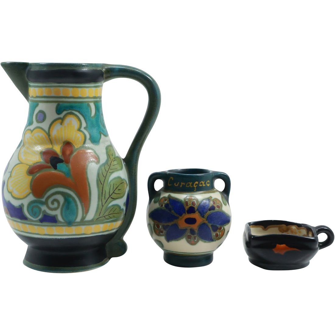 [3] Assorted Gouda Holland Decorated Pottery:  Pitcher, Vase and Creamer (1 of 19)