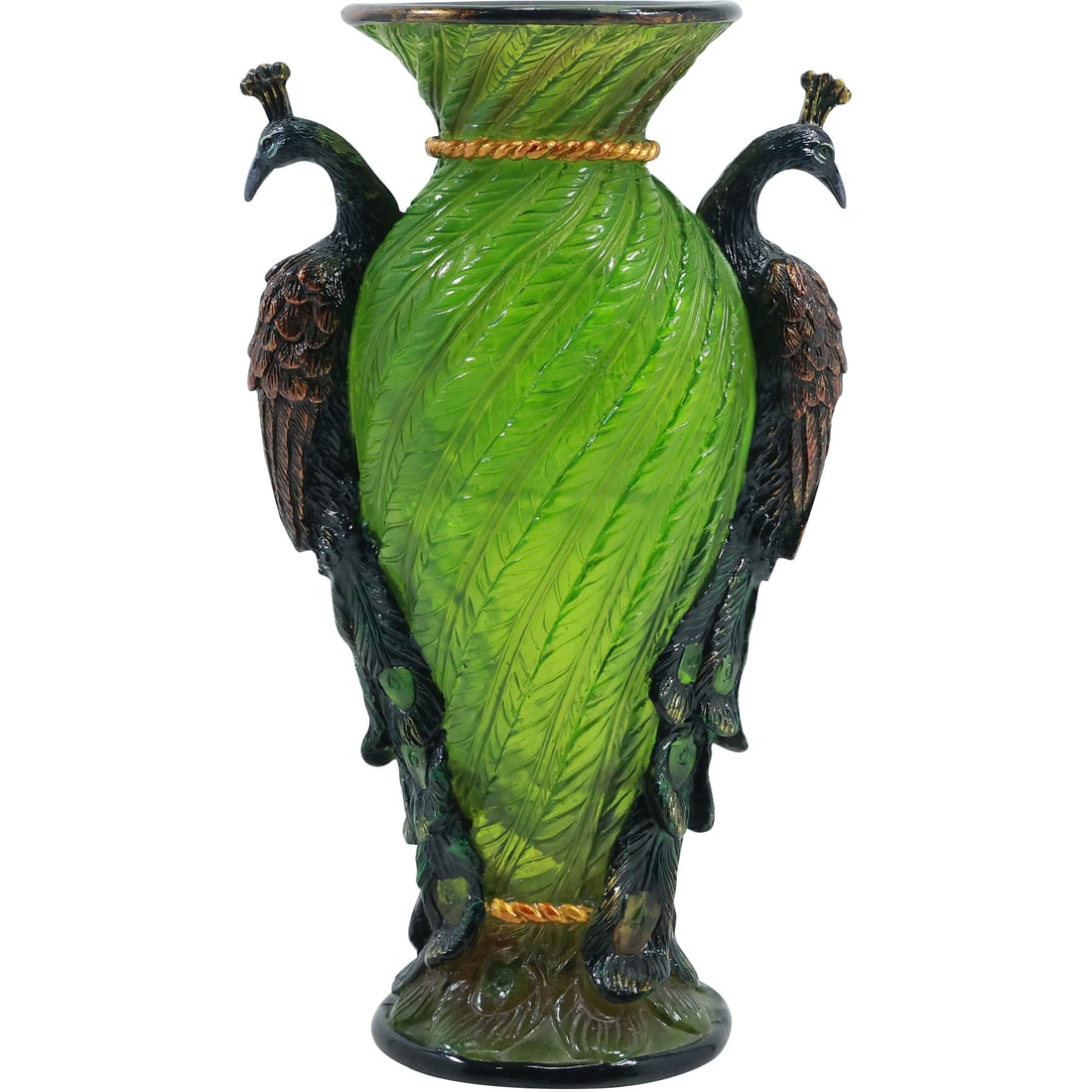 Decorative Vase Green with Molded Peacocks on Sides - Hard Resin Composition 10 in. height (1 of 18)