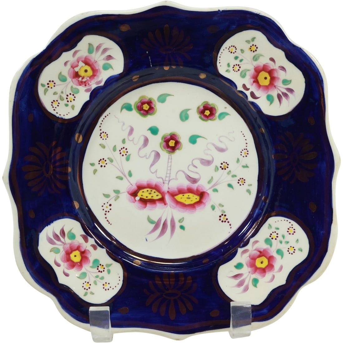 Gaudy Welsh 19th C. Staffordshire Porcelain Cake plate 9 inches diameter (1 of 9)