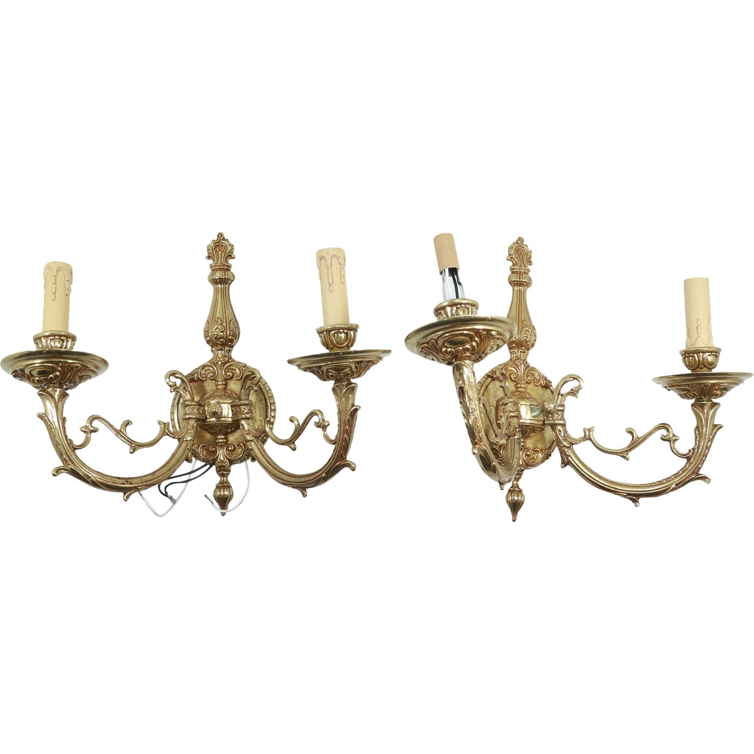 [2] Classical Cast Brass Double Light Electric Wall Sconces - Good Patina 13 in. x 15 in. (1 of 20)