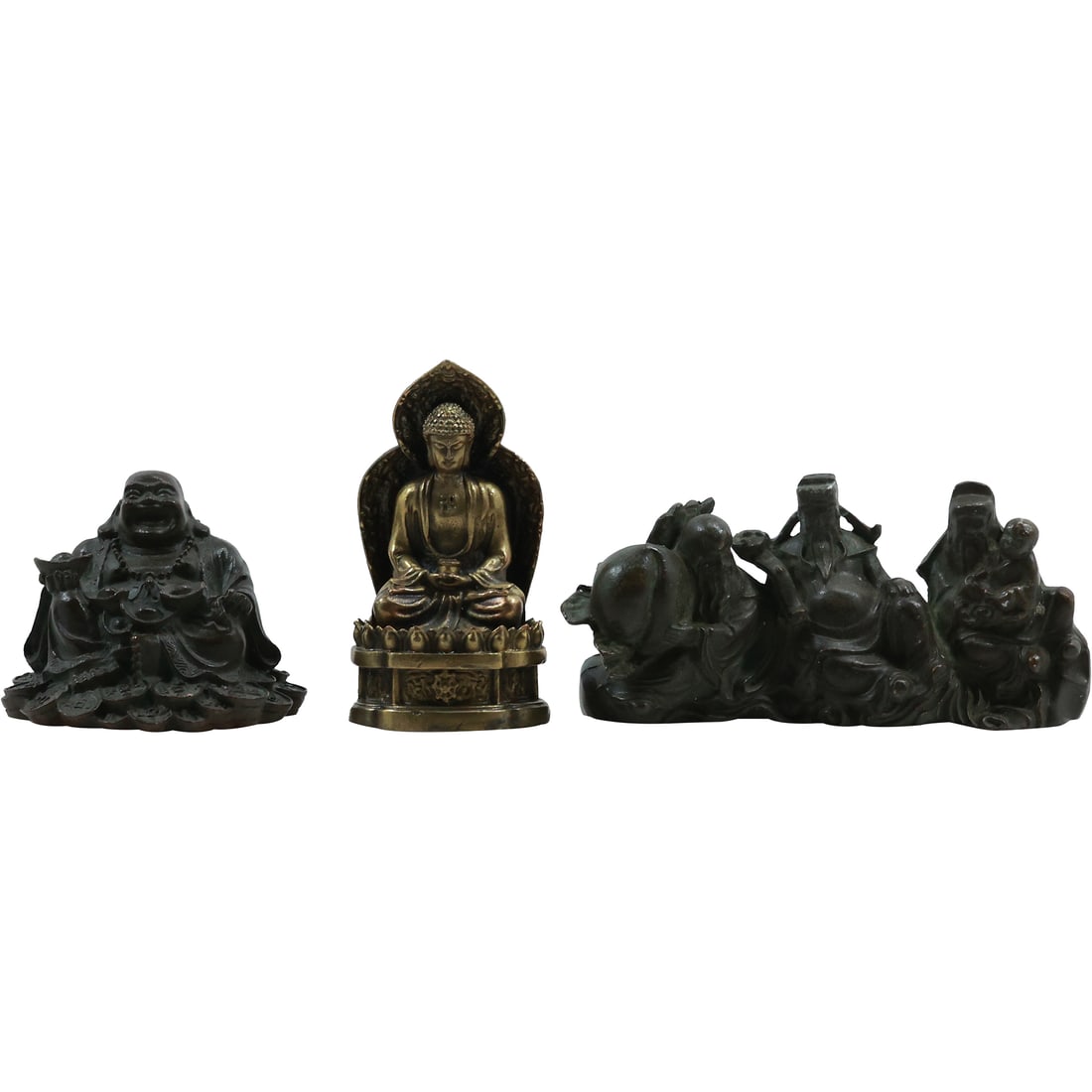 [3] Assorted Chinese Bronze Sculptures, Laughing Buddha, Shrine Buddha, Grouping of Immortals (1 of 14)