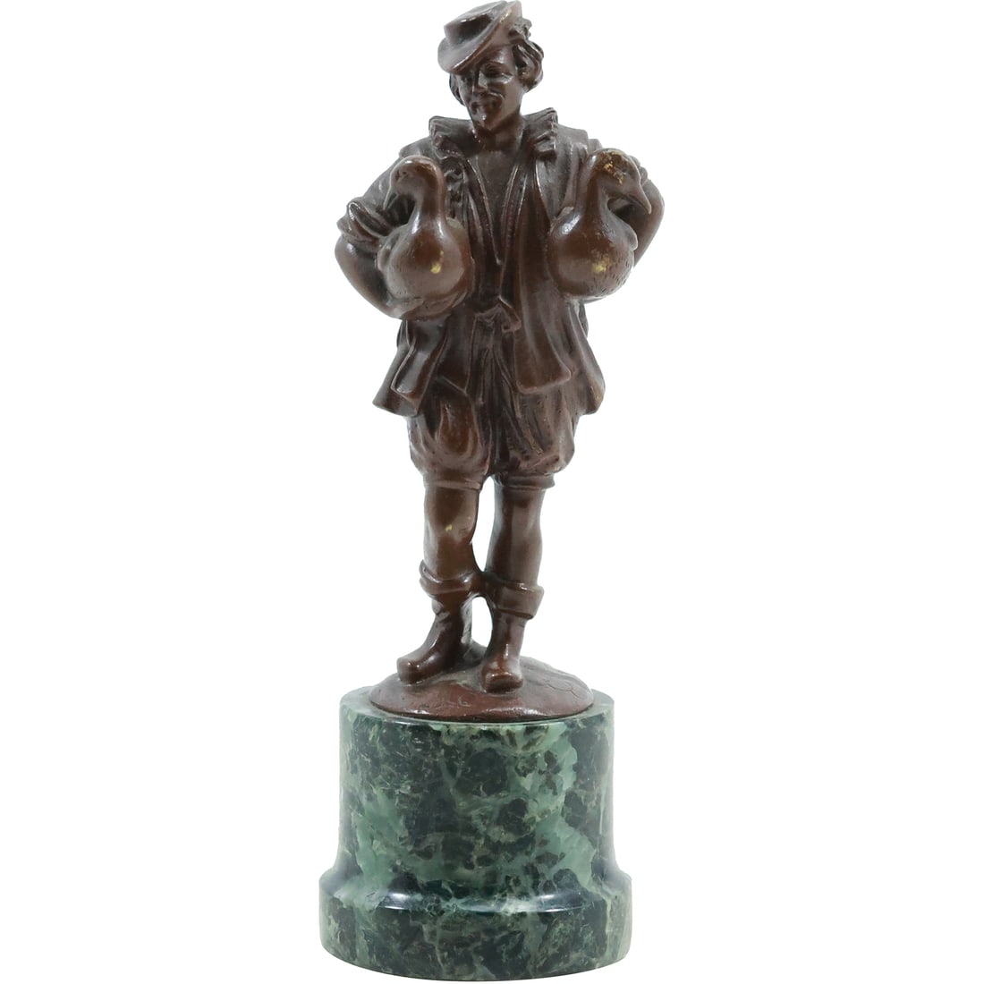 Christoph Lenz, Bronze Sculpture, Renaissance Man Holding 2 Ducks mounted on Marble Base: Christoph Lenz, Bronze Sculpture, Renaissance Man Holding 2 Ducks mounted on Marble Base. Original Patina. size: 6.5 in. x 2 in.