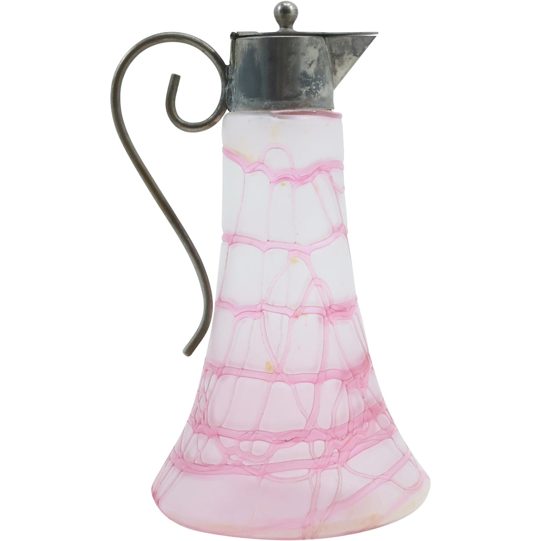 Pink Veins Art Glass Syrup Pitcher with Silver Plate Top and Handle 8 inches height x 4.5 in. wide (1 of 17)