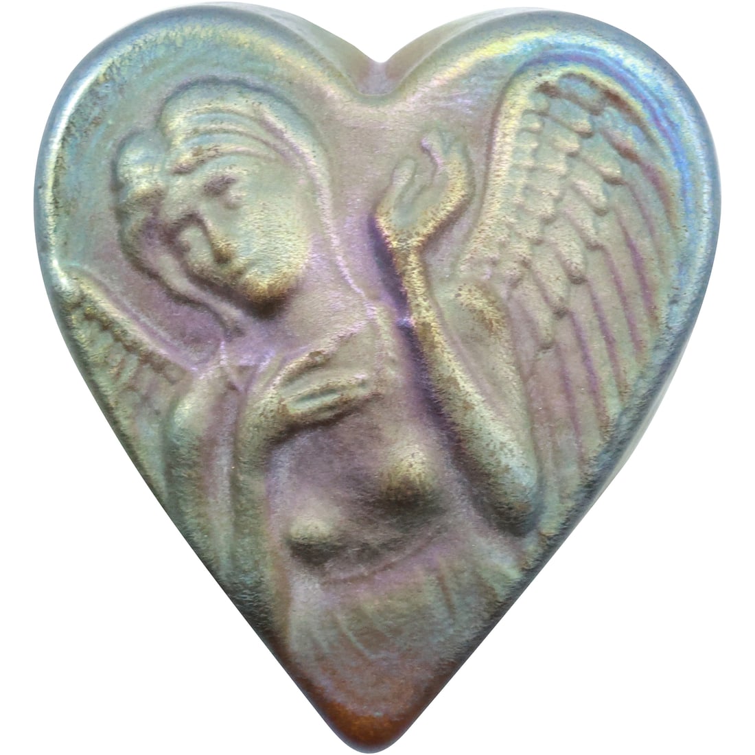 Signed RHAG, Robert Held Art Glass, Heart Shaped Paperweight with Winged Angel (1 of 11)