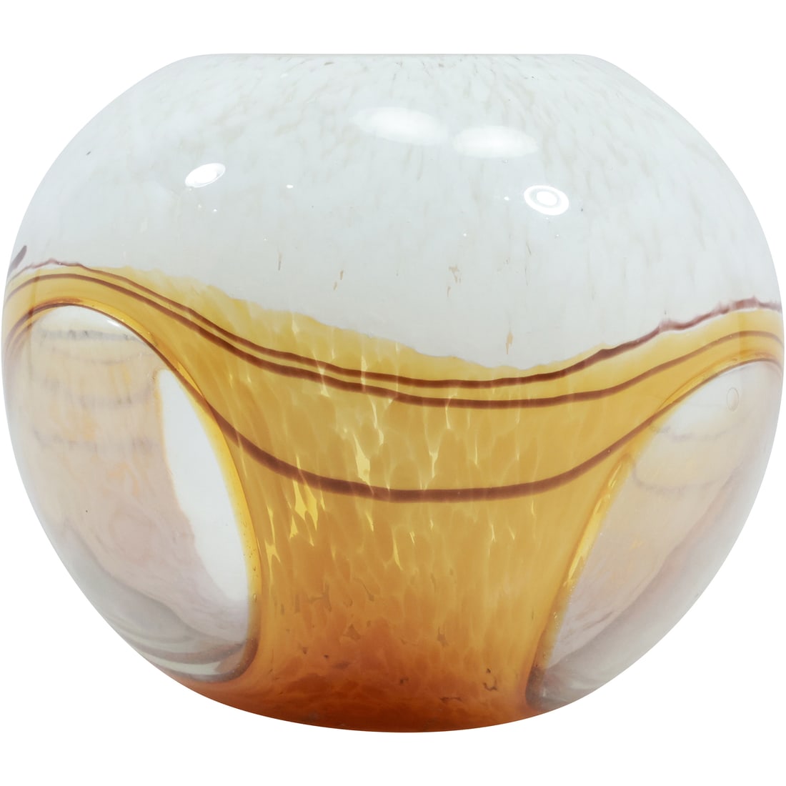 Modern Design Art Glass Vase with Round Window Sides 7.25 in. x 7.5 in. (1 of 16)