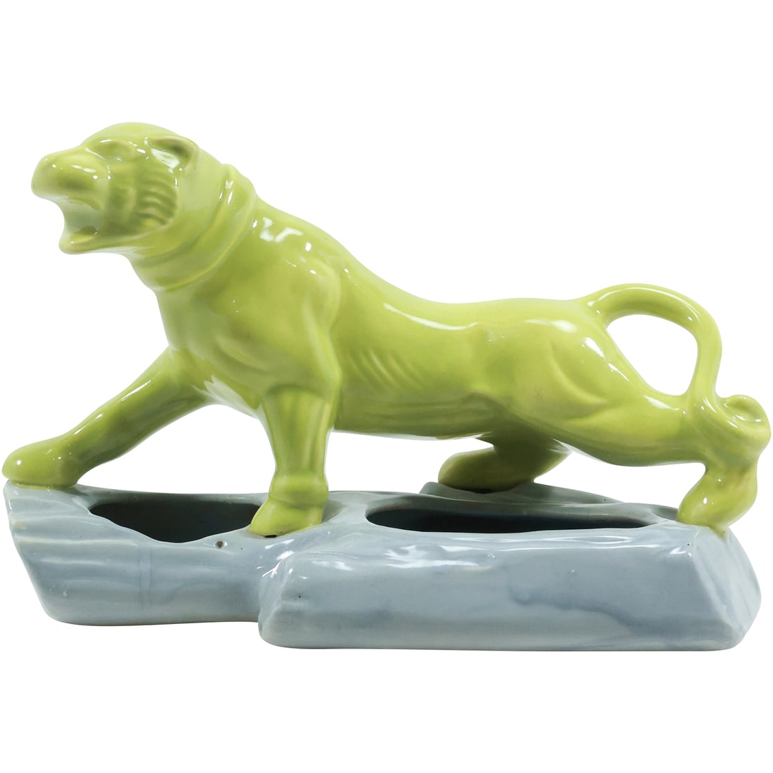 Mid-Century Modern Ceramic Green TIGER Figurative Planter 9 in. height x 13 inches length (1 of 13)
