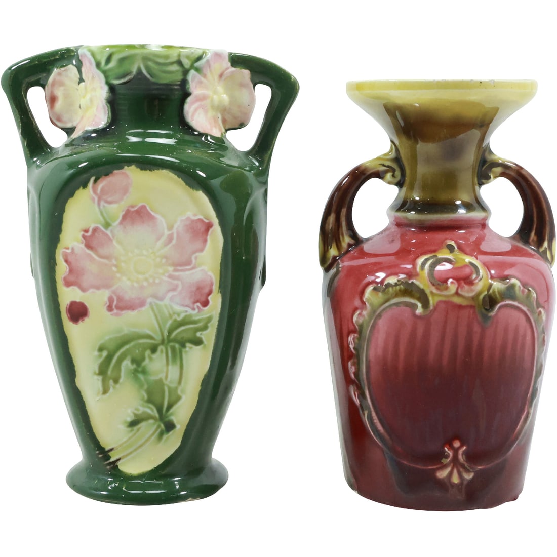 [2] Majolica Pottery Art Nouveau Vases 5.75 in. height and 5.5 in. height (1 of 19)