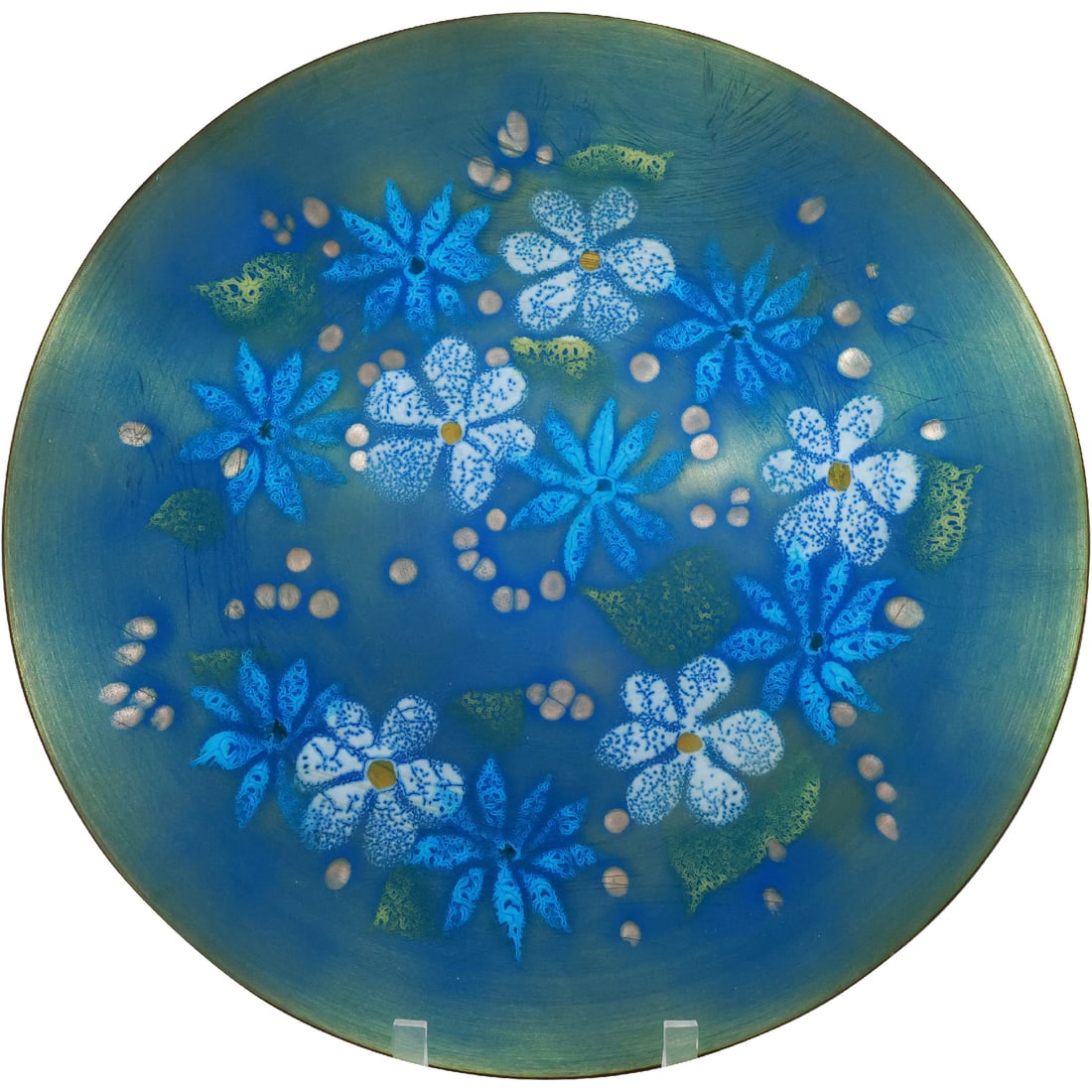 Sascha Brastoff Enamel Art on Copper Wall Hanging Charger Flowers Design 18 in. diameter (1 of 20)
